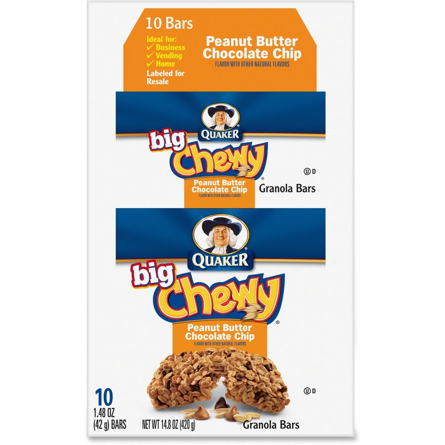 Quaker Peanut Butter Big Chewy Granola Bar - Individually Wrapped - Peanut Butter - 1.48 oz Box - 10 / Box