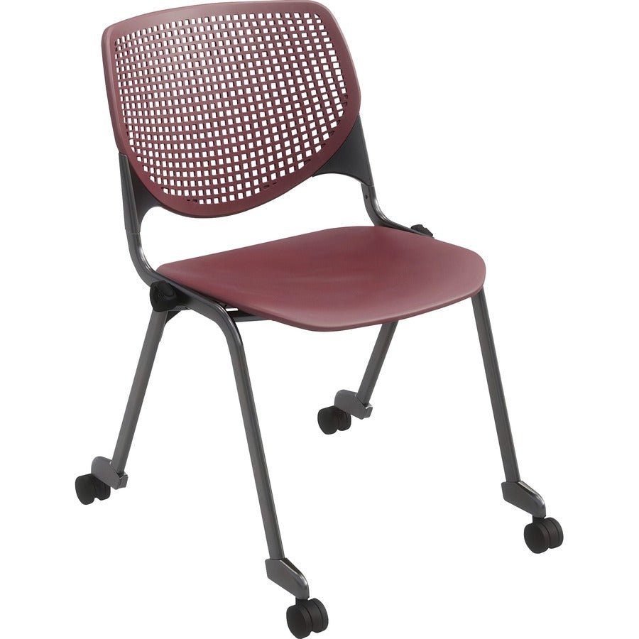 KFI "2300" Series Stack Chair - Burgundy Seat Color - Polypropylene Seat Material - Burgundy Back Color - Polypropylene Back Material - Silver, Powder Coated Frame Color - Tubular Steel Frame Material - Four-legged Base - 1 Each