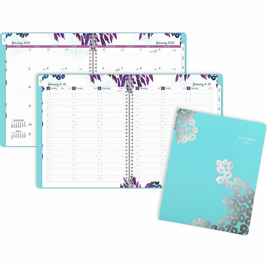 At-A-Glance Wild Washes Weekly Monthly Appointment Book Planner, Teal, Large - Large - Julian Dates - Weekly, Monthly - 13 Month - January 2027 to January 2028 - 7:00 AM to 8:00 PM - Hourly - 1 Week, 1 Month Double Page Layout - 8 1/2" x 11" Sheet Size...