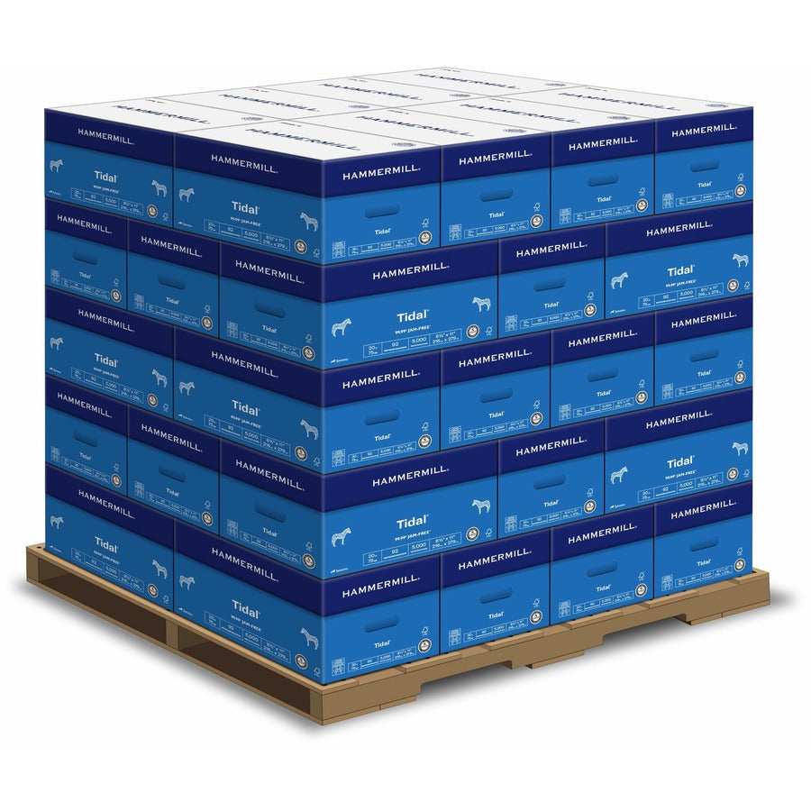 Hammermill Tidal Recycled Copy Paper - White - 92 Brightness - Letter - 8 1/2" x 11" - 20 lb Basis Weight - Sustainable Forestry Initiative (SFI) - Acid-free, Jam-free - White - 500 Sheets per Ream - 40 / Pallet