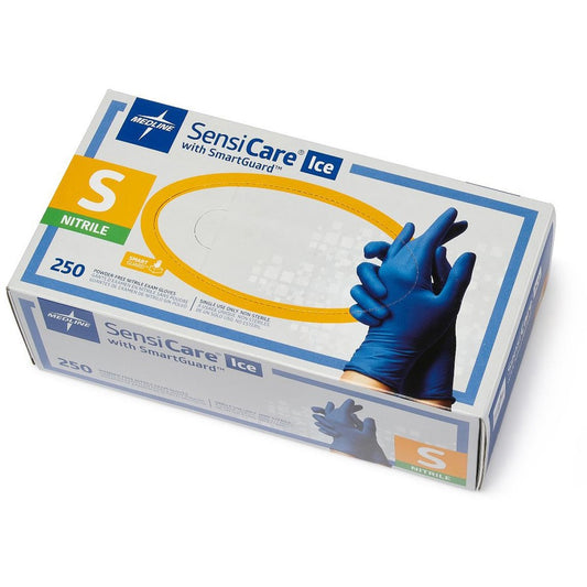 Medline SensiCare Ice Blue Nitrile Exam Gloves - 9.50" Glove Length - Small Size - Dark Blue - Comfortable, Chemical Resistant, Latex-free, Textured Fingertip, Non-sterile, Durable - For Medical - 250 / Box
