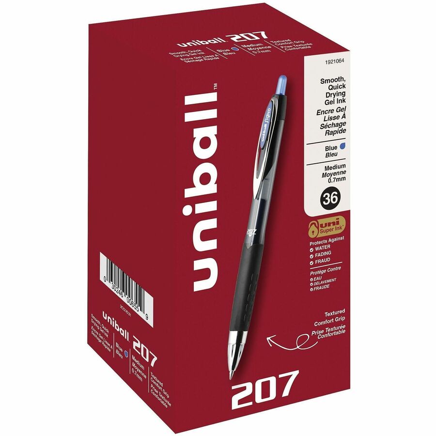 uniball™, 207 Gel Pen - Refillable - Retractable - Blue Ink - Gel-based - 36 / Pack