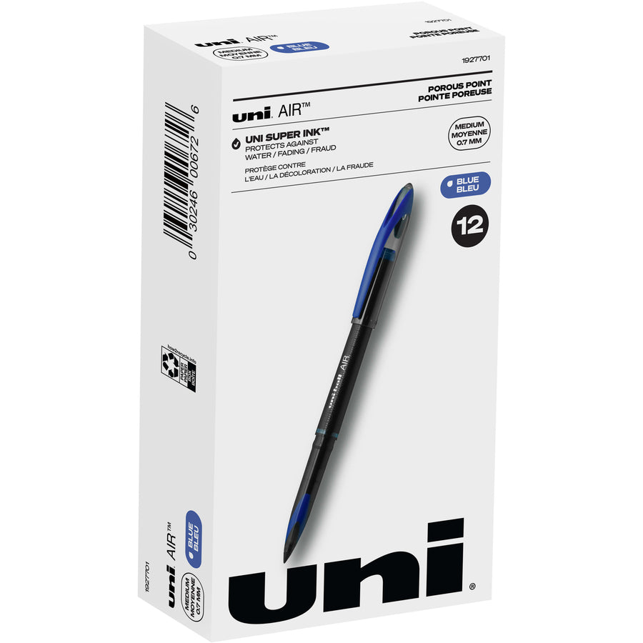 uniball™ Air Porous Point Pen - Blue Ink - Hybrid - Black Barrel - 12 / Dozen
