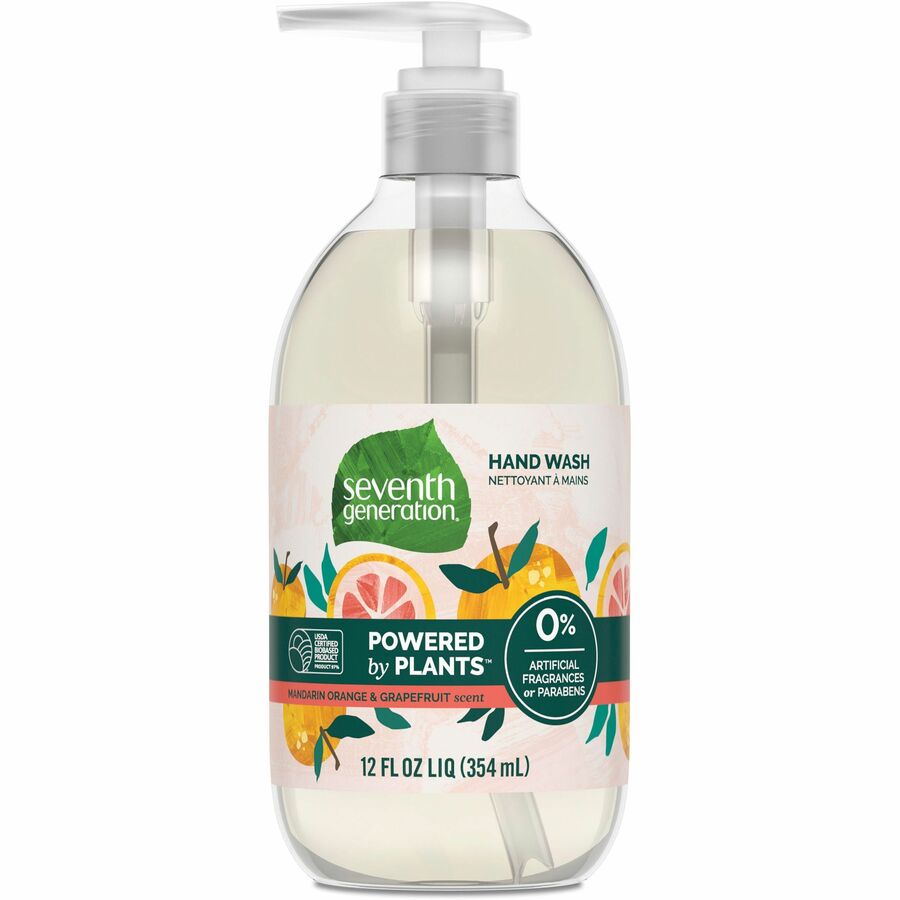 Seventh Generation Hand Wash - Mandarin Orange and Grapefruit Scent - 12 fl oz - Pump Bottle Dispenser - Hand - Orange - Rich Lather, Triclosan-free, Non-toxic, Dye-free, Bio-based, Phthalate-free - 1 Each