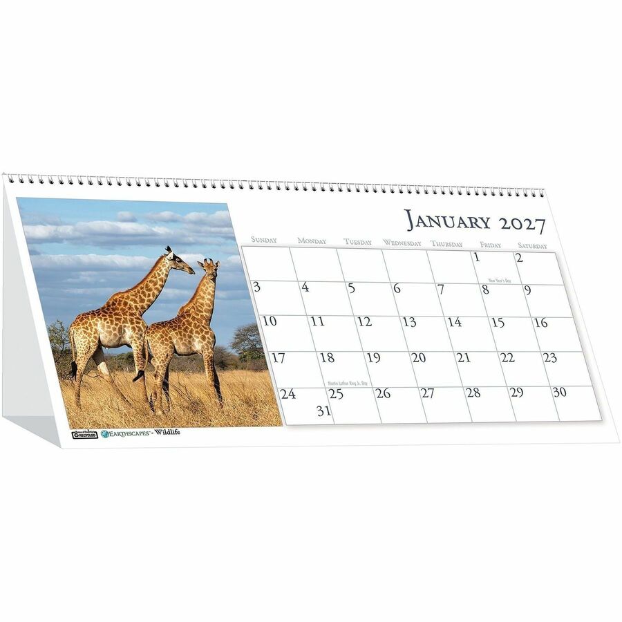 House of Doolittle Wildlife Photo Desk Top Tent Calendars - Julian Dates - Monthly - 12 Month - January 2027 to December 2027 - 1 Month Double Page Layout - Wire Bound - Desktop - Paper - 4.5" Height x 8.5" Width - 1 Each