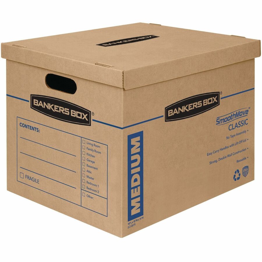 Bankers Box SmoothMove Classic Moving Boxes - Internal Dimensions: 12" Width x 15" Depth x 10" Height - External Dimensions: 12.5" Width x 16.3" Depth x 10.5" Height - Lift-off Closure - Corrugated Cardboard - Kraft - 20 / Carton