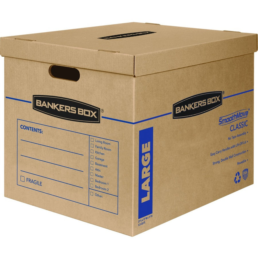 Bankers Box SmoothMove Moving Boxes - Internal Dimensions: 17" Width x 21" Depth x 17" Height - External Dimensions: 17.6" Width x 22.3" Depth x 17.4" Height - Lift-off Closure - Corrugated Paper - Kraft - 1 Carton