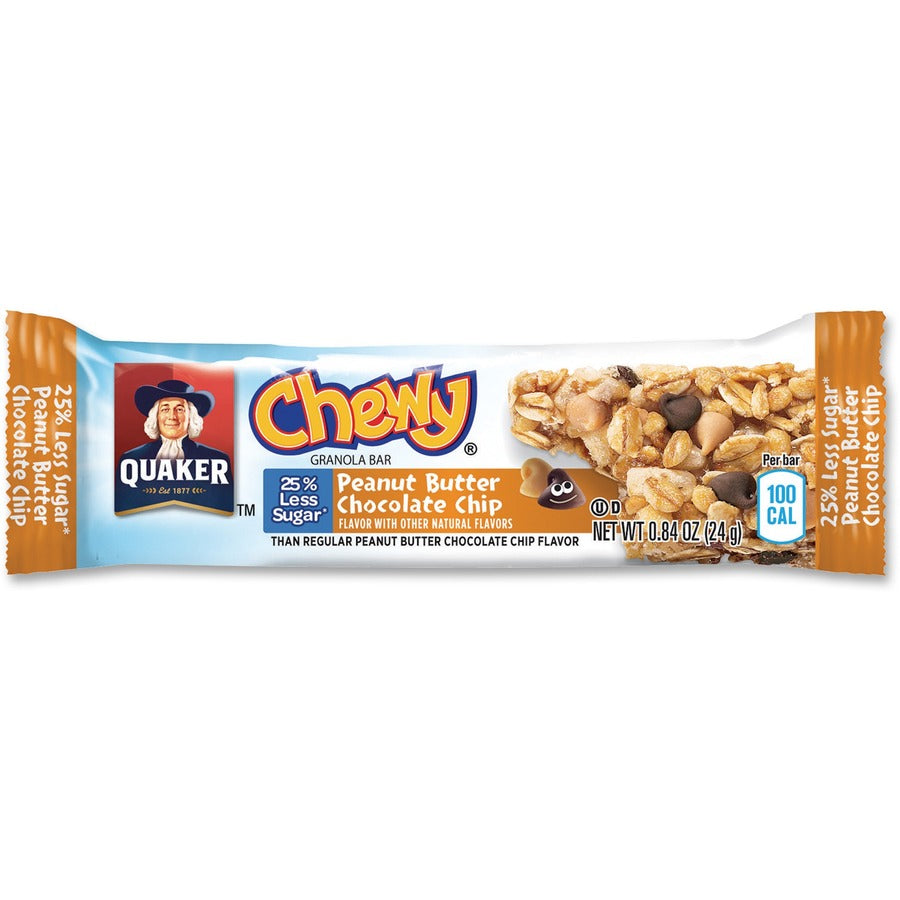 Quaker Peanut Butter Choco Chip Granola Bars - Individually Wrapped - Peanut Butter, Chocolate Chip - 6.70 oz - 8/Box - 12 / Carton