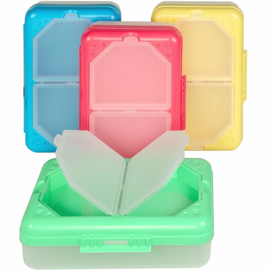 C-Line 3-compartment Storage Box - External Dimensions: 8.3" Width x 5.4" Depth x 2.4" Height - 3 Dividers - Blue, Aqua, Purple, Pink - For Office Supplies, School Supplies - 12 / Carton