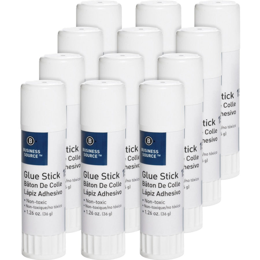 Business Source Glue Stick - 1.26 oz - White - 12 / Pack