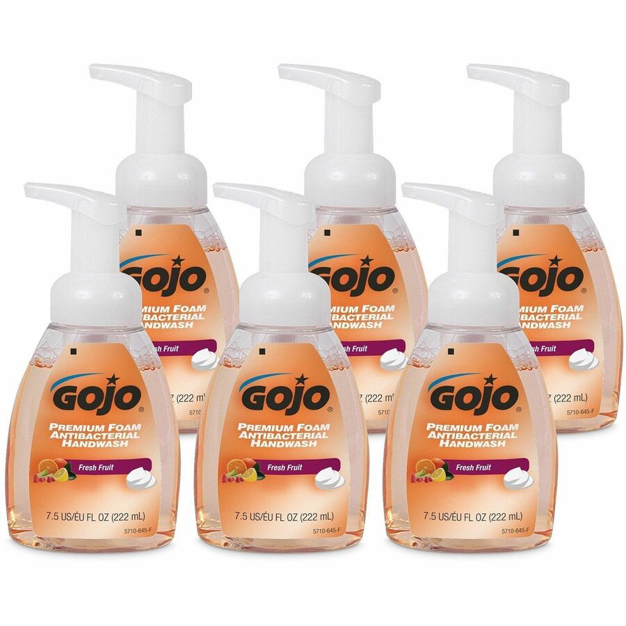 Gojo&reg, Premium Foam Antibacterial Handwash - Fresh Fruit Scent - 7.50 fl oz - Pump Bottle Dispenser - Kill Germs - Hand - Antibacterial - Translucent Apricot - Rich Lather - 6 / Carton