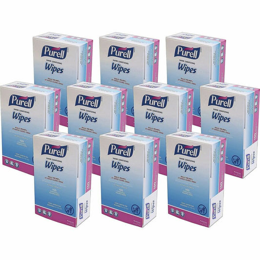 PURELL, On-the-go Sanitizing Hand Wipes - 5" Width x 7" Length - Clear - 100/Box - 10 / Carton