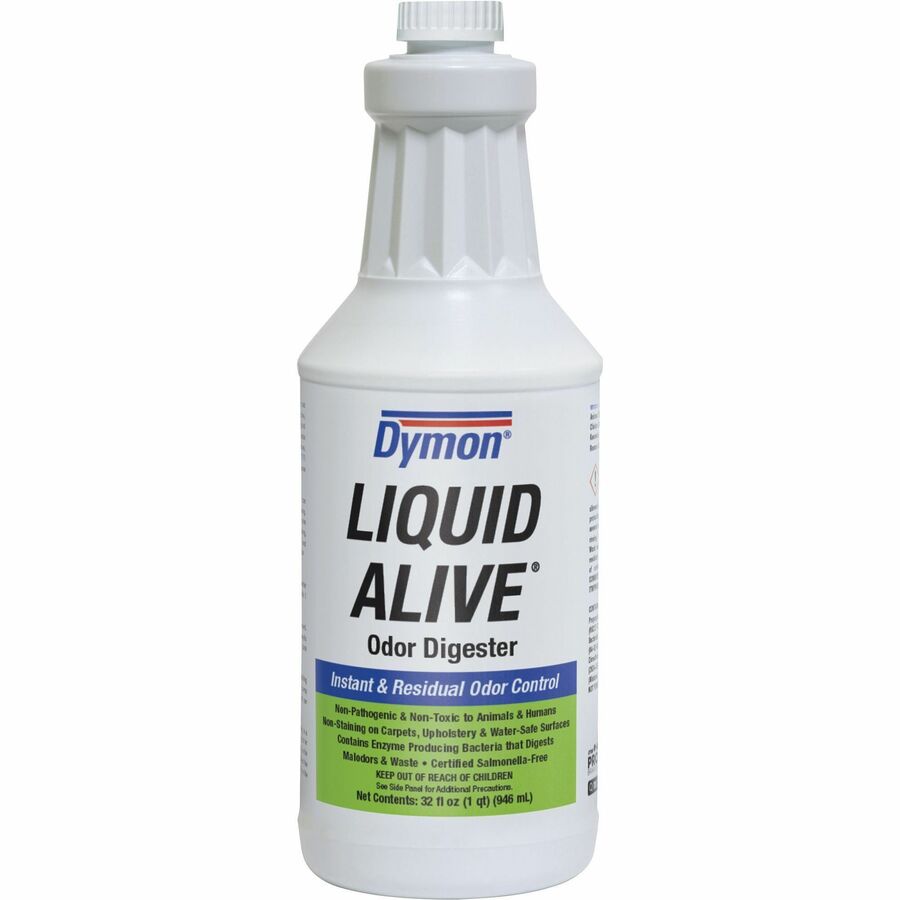 Dymon Liquid Alive Instant Odor Digester - For Multipurpose - 32 fl oz (1 quart) - Recommended For: Odor Remover - Non-toxic, Non-staining - White Bottle - 12 / Carton