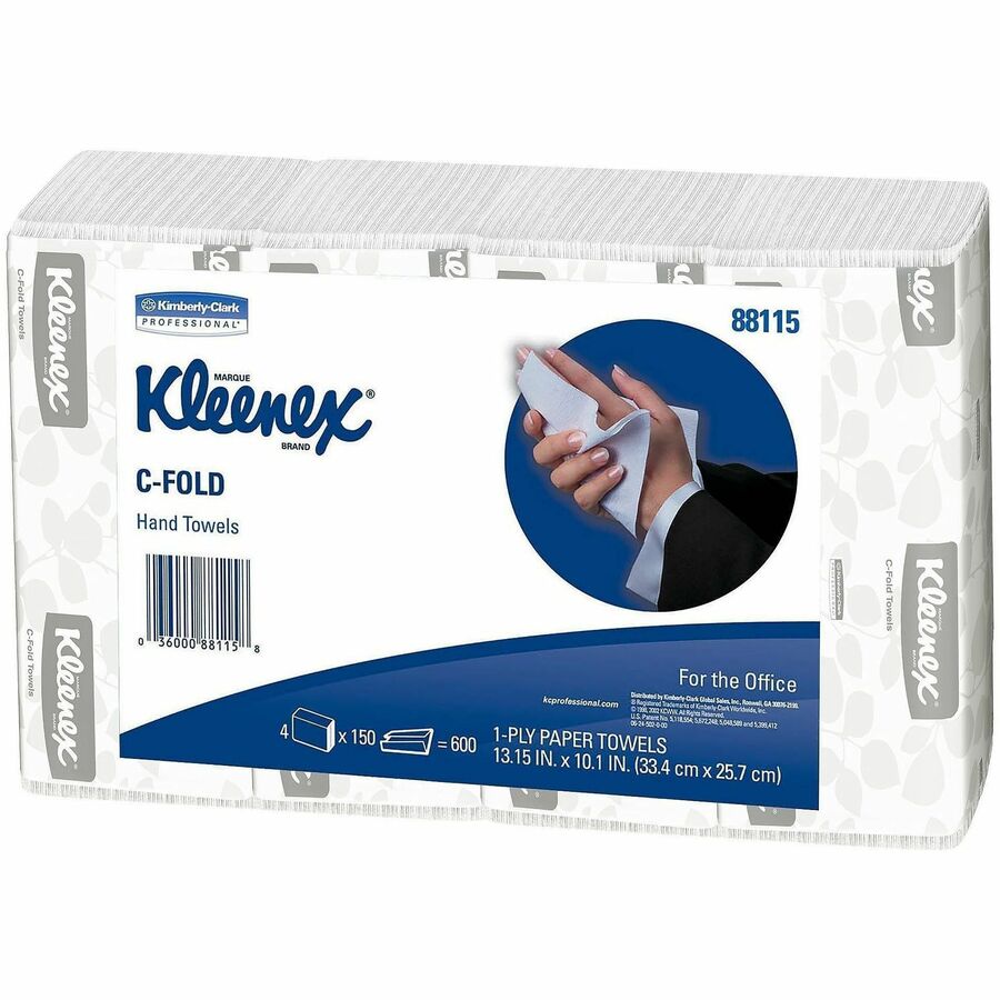 Kleenex C-Fold Hand Towels - 1 Ply - C-fold - 10.10" Width x 13.25" Length - White - 150/Bag - 4 / Carton