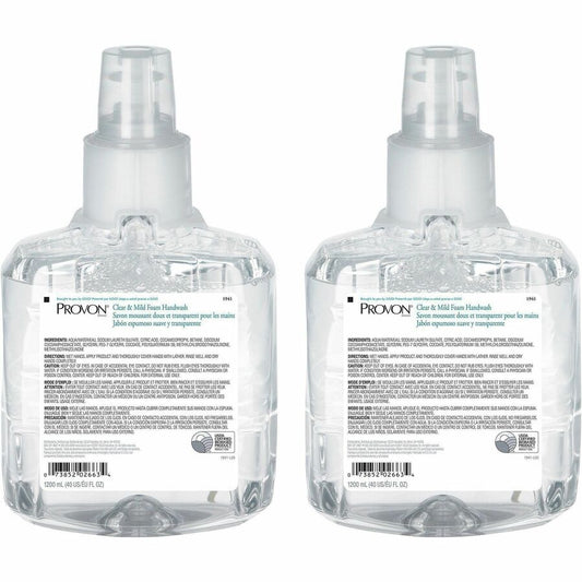 Provon LTX-12 Refill Clear & Mild Foam Handwash - 1.27 quart - Pump Bottle Dispenser - Kill Germs - Skin, Hand - Moisturizing - Clear - Rich Lather, Fragrance-free, Dye-free - 2 / Carton