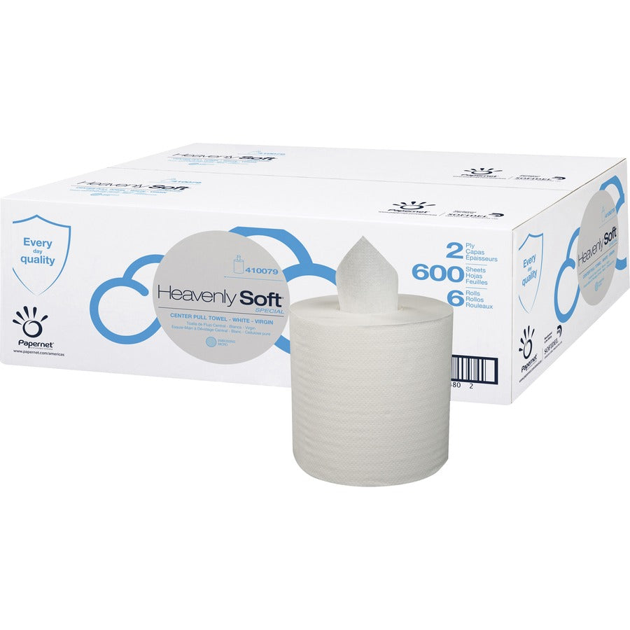 Cellysoft Stefco 600 Sheet Center Pull Dispenser Towels - 2 Ply - 7.60" Width x 8" Length - 600 Sheets/Roll - 8" Roll Diameter - White - 6 / Carton