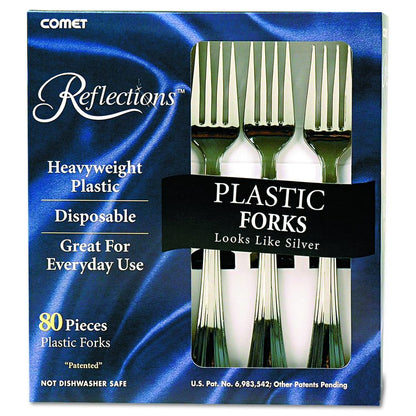 Reflections Heavyweight Plastic Utensils, Fork, Silver, 80/Box