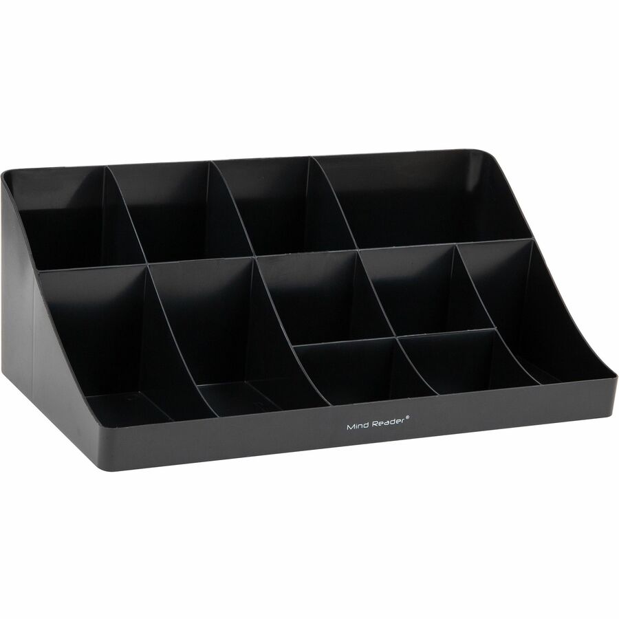 Mind Reader EMS Mind Coffee Condiment Organizer - 64 x Coffee/Tea Pod - 11 Compartment(s) - 9.80" Height x 18.90" Width x 6.60" Length - Easy to Clean - Black - Plastic - 1 Each