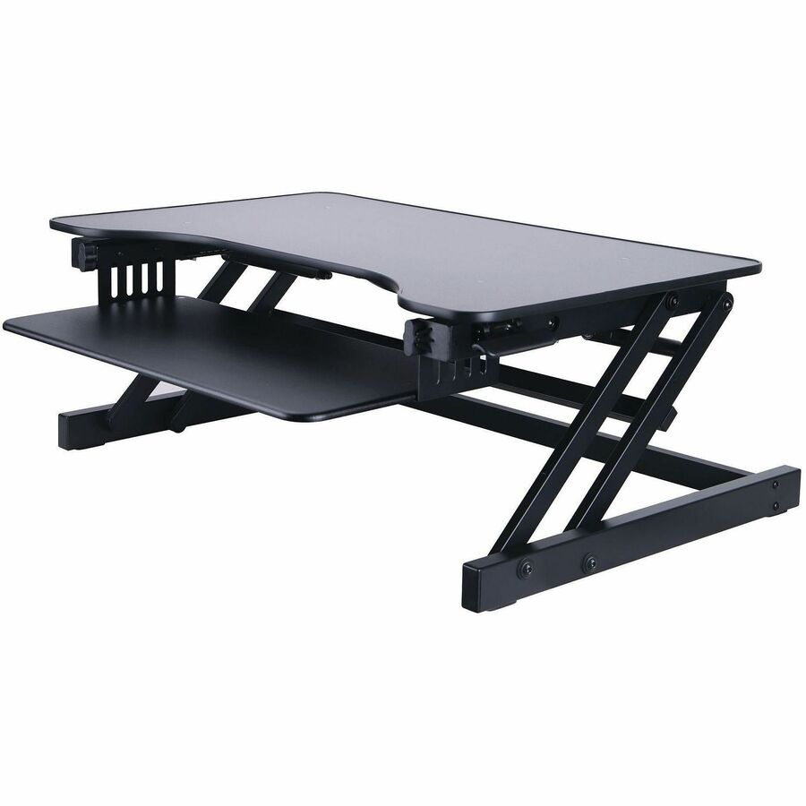 Lorell Adjustable Desk/Monitor Riser - 30 lb Load Capacity - 16" Height x 32" Width x 21.50" Depth - Desktop - Black - Gas Spring, Keyboard Tray