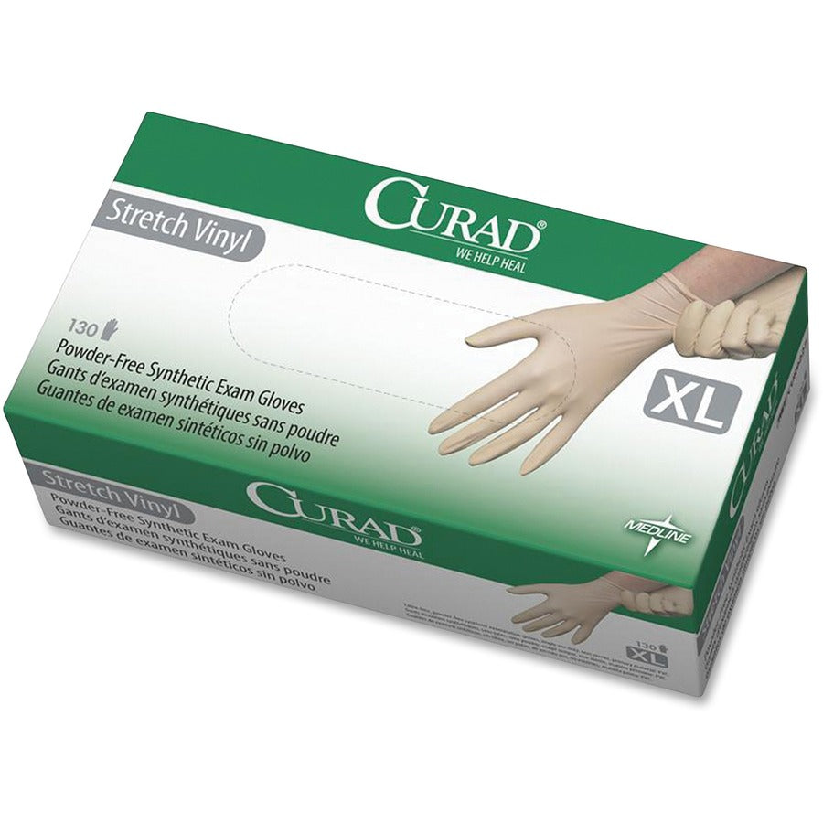 Medline Powder-free Stretch Vinyl Exam Gloves - 9.50" Glove Length - X-Large Size - Cream - Stretchable, Latex-free, Non-sterile - For Multipurpose - 130 / Box