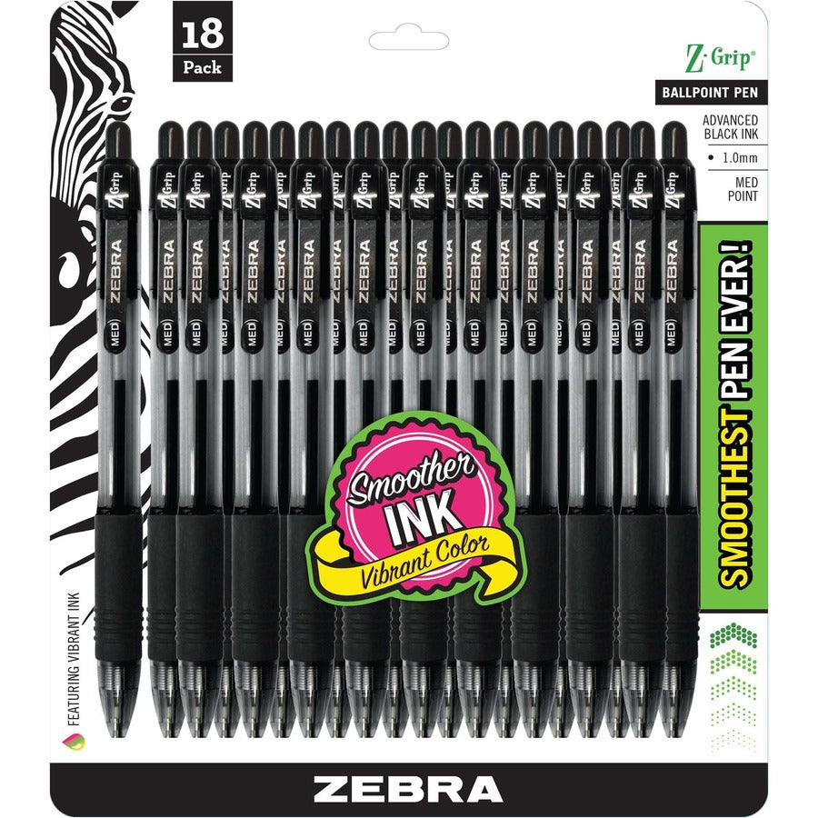 Zebra Z-Grip Retractable Ballpoint Pens - Retractable - Black Ink - 18 / Pack