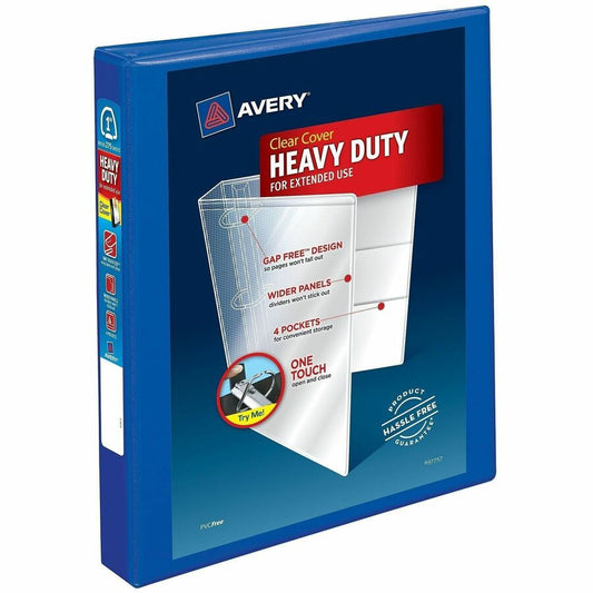 Avery, Heavy-Duty View Binders - Locking One Touch EZD Rings - 1" Binder Capacity - Letter - 8 1/2" x 11" Sheet Size - 275 Sheet Capacity - 275 x 1" Ring - Fastener: Ring - Pocket: 4, Internal - Polypropylene - Pacific Blue - Adhesive, Clear Overla...