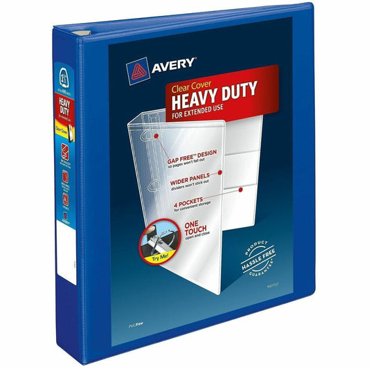 Avery, Heavy-Duty View Binders - Locking One Touch EZD Rings - 1 1/2" Binder Capacity - Letter - 8 1/2" x 11" Sheet Size - 400 Sheet Capacity - 400 x 1.50" Ring - Fastener: Ring - Pocket: 4, Internal - Polypropylene - Pacific Blue - Adhesive, Clear...
