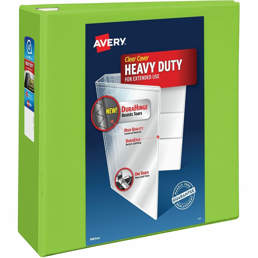 Avery&reg, Heavy-Duty View Binders with One Touch EZD Rings - 4" Binder Capacity - Letter - 8 1/2" x 11" Sheet Size - 780 Sheet Capacity - 780 x 4" Ring - Fastener: Ring - Pocket: 4, Internal - Polypropylene - Chartreuse - Adhesive, Clear Overlay, Heav...