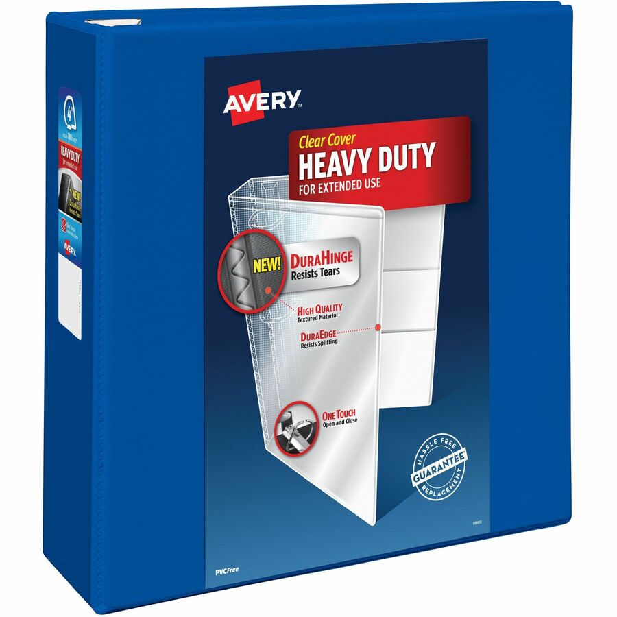 Avery&reg, Heavy-Duty View Binders with One Touch EZD Rings - 4" Binder Capacity - Letter - 8 1/2" x 11" Sheet Size - 780 Sheet Capacity - 780 x 4" Ring - Fastener: Ring - Pocket: 4, Internal - Polypropylene - Pacific Blue - Adhesive, Clear Overlay, He...