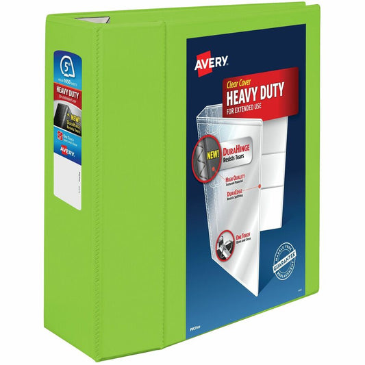 Avery, Heavy-Duty View Binders with One Touch EZD Rings - 5" Binder Capacity - Letter - 8 1/2" x 11" Sheet Size - 1050 Sheet Capacity - 1050 x 5" Ring - Fastener: Ring - Pocket: 4, Internal - Polypropylene - Chartreuse - Adhesive, Clear Overlay, He...