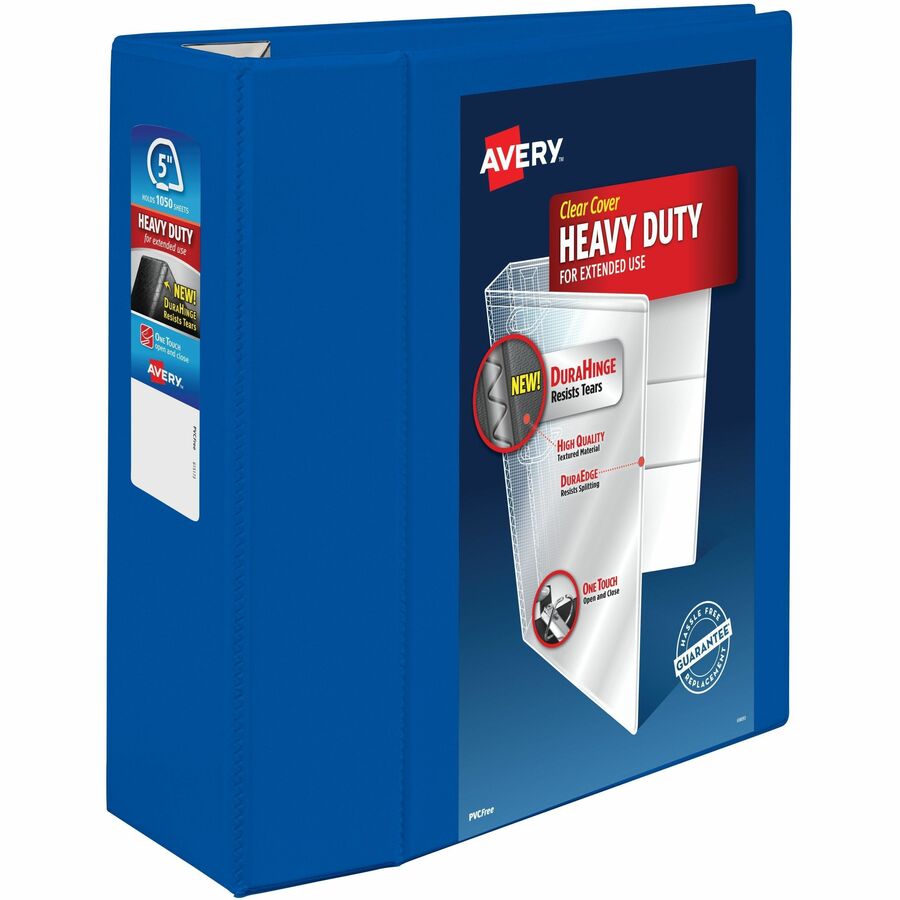Avery&reg, Heavy-Duty View Binders with One Touch EZD Rings - 5" Binder Capacity - Letter - 8 1/2" x 11" Sheet Size - 1050 Sheet Capacity - 1050 x 5" Ring - Fastener: Ring - Pocket: 4, Internal - Polypropylene - Pacific Blue - Adhesive, Durable, Heavy...