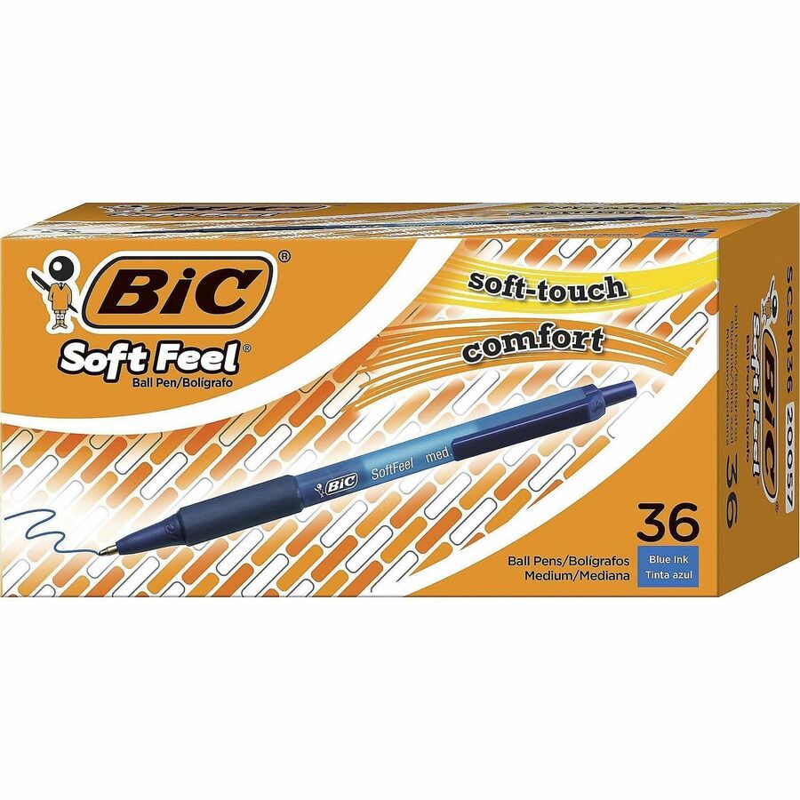 BIC SoftFeel Retractable Ball Pens - Retractable - Blue Ink - Blue Barrel - 36 / Box