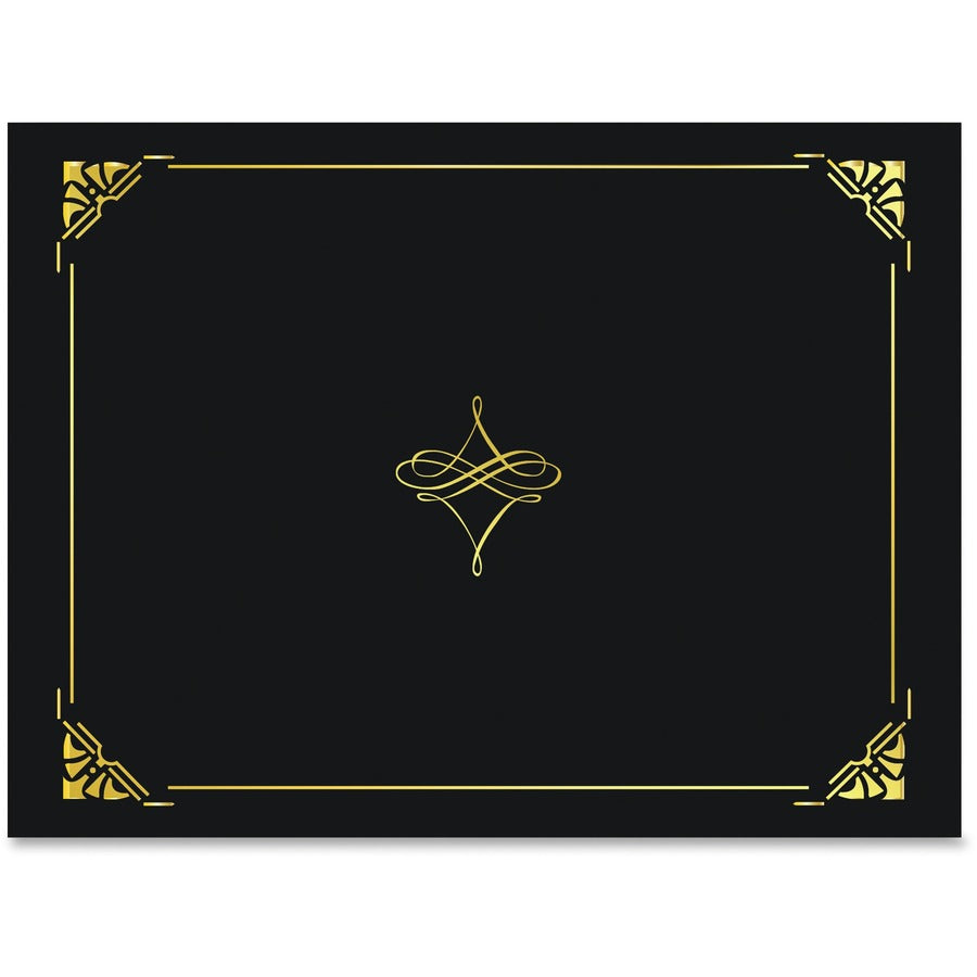 Geographics Letter Certificate Holder - 8 1/2" x 11" - Black, Gold - Damage Resistant, Die-cut, Sturdy - 30% Recycled - 5 / Pack