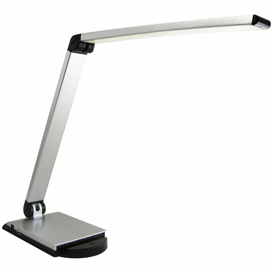 Lorell Smart Device Slot/USB Task Light - 8 W LED Bulb - USB Charging, Dimmable - Aluminum, Plastic - Desk Mountable - Silver - for Desk, Table, Indoor