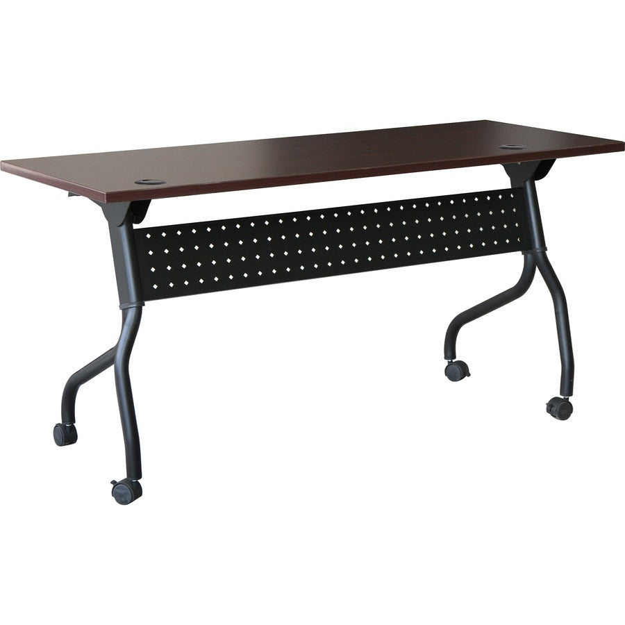 Lorell Flip Top Training Table - Rectangle Top - Four Leg Base - 4 Legs - 60" Table Top Width x 23.60" Table Top Depth - 29.50" Height x 59" Width x 23.63" Depth - Assembly Required - Black, Mahogany - Melamine, Nylon - 1 Each