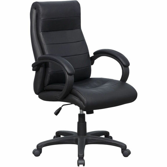 Lorell Deluxe High-back Office Chair - Leather Seat Material - Leather Back Material - High Back - 5-star Base - Black - 1 Each