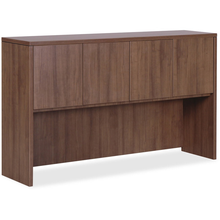 Lorell Essentials Series Stack-on Hutch with Doors - Rectangle - 36" Height x 66.1" Width x 14.8" Depth Hutch - 4 Door(s) - Material: Wood - Finish: Laminate, Walnut - Grommet, Cord Management, Durable - 1 Each