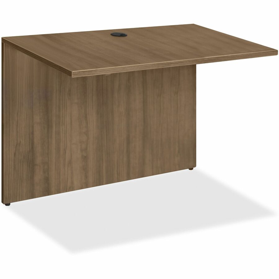 Lorell Essentials Series Bridge - 29.5" Height x 47.3" Width x 23.6" Depth Bridge, 1" Thickness Top - Finish: Walnut - Laminate Table Top - Durable, Grommet, Back Panel, Cord Management, Modesty Panel - For Office - 1 Each