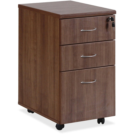 Lorell Essentials Series Box/Box/File Mobile File Cabinet - 1" Thickness Top, 3.8" Thickness Drawer Pull, 28.4" Height x 15.7" Width x 22" Depth Pedestal - Total Drawer(s): 3 - Single Pedestal - Walnut, Laminate Table Top - Built-in Hangrail, Durable...