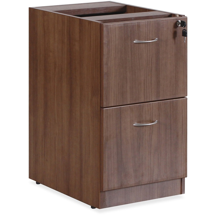Lorell Essentials Series File/File Fixed File Cabinet - 28.5" Height x 15.5" Width x 21.9" Depth Pedestal, x 3.8" Width - Total Drawer(s): 2 - Finish: Laminate, Walnut - Built-in Hangrail, Ball-bearing Suspension, Mobility - For File, File Folder - 1 Each