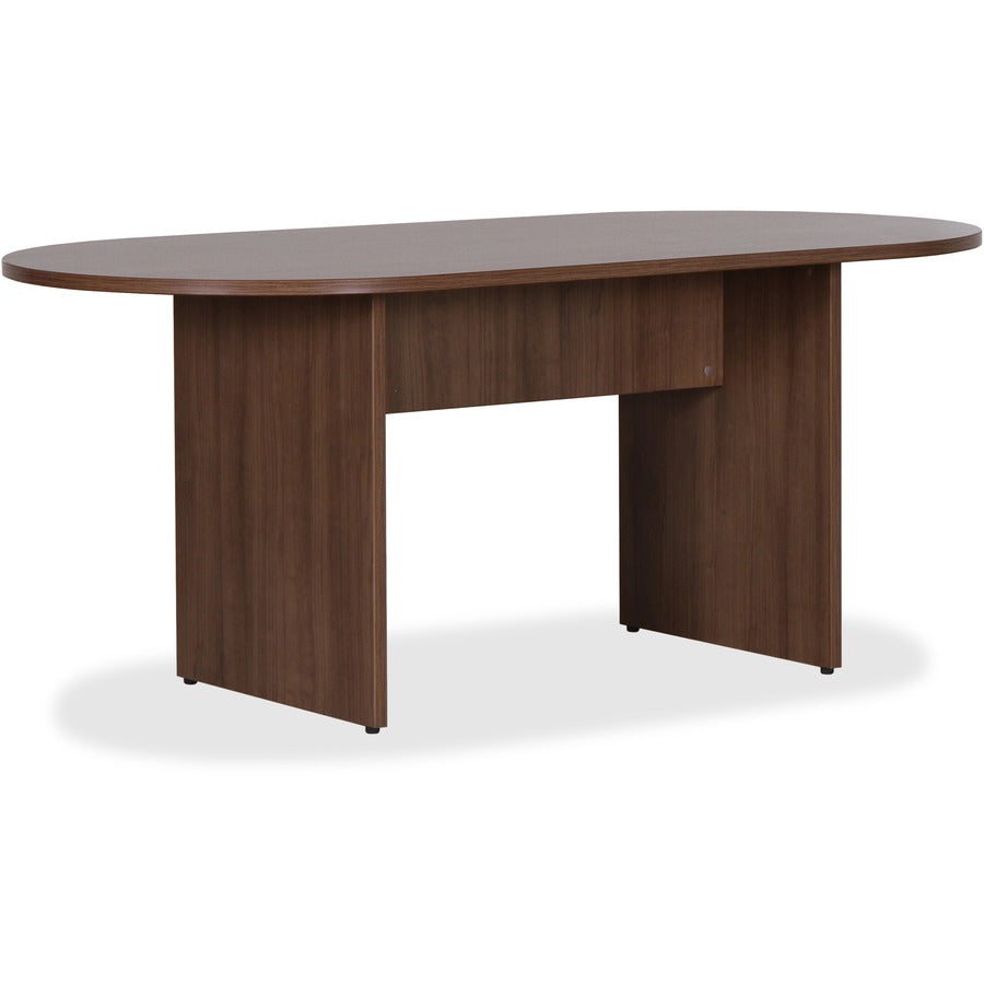 Lorell Essentials Oval Conference Table - 1.3" Thickness Table Top, 29.5" Height x 70.9" Width x 35.4" Depth Table - Material: Wood - Finish: Walnut Laminate - Adjustable Foot Glide - 1 Each
