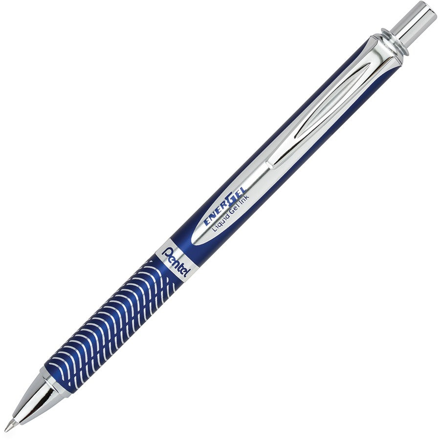 EnerGel EnerGel Alloy Retractable Gel Pen - Refillable - Retractable - Black Ink - Gel-based - Blue Metal Barrel - Stainless Steel Tip - 1 Each