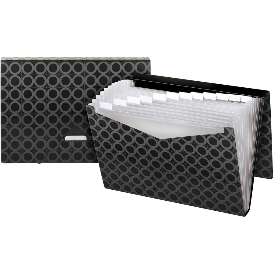 Pendaflex Letter Expanding File - 8 1/2" x 11" - 13 Pocket - Black - Water Proof, Tear Resistant, Flap, Expandable Pocket, Elastic Closure - 30% Recycled - 1 Each