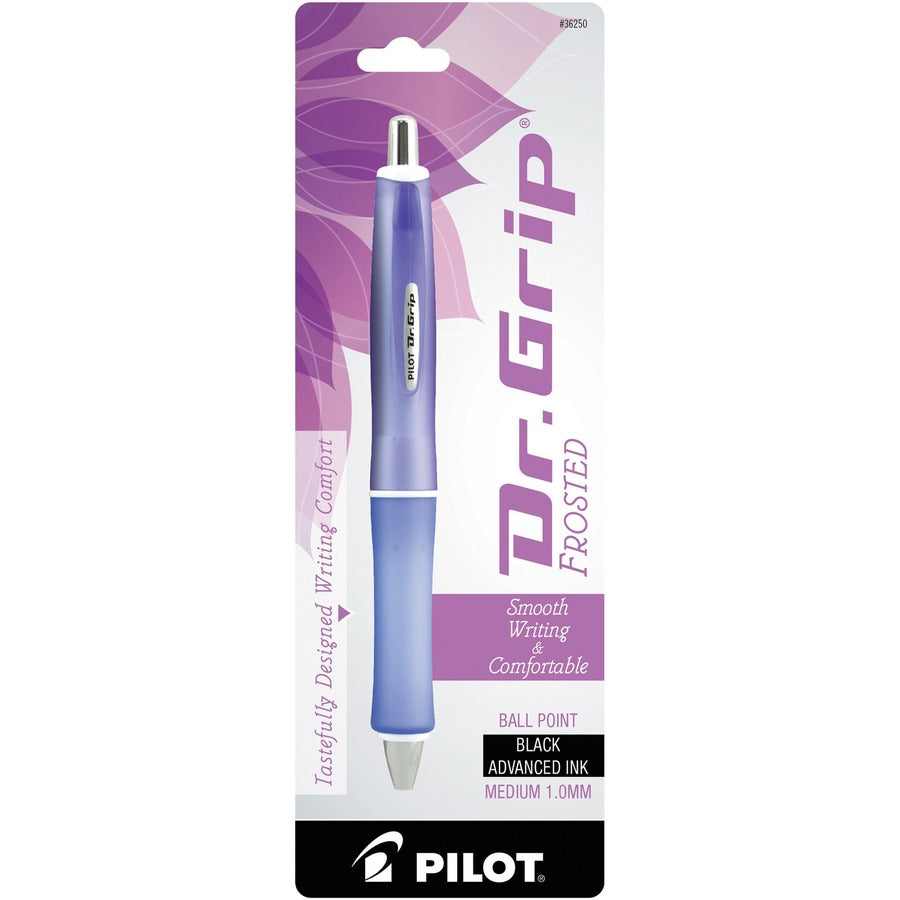 Pilot Dr. Grip Frosted Collection Ballpoint Pens - Retractable - Black Ink - Frosted Purple Barrel - 1 Pack