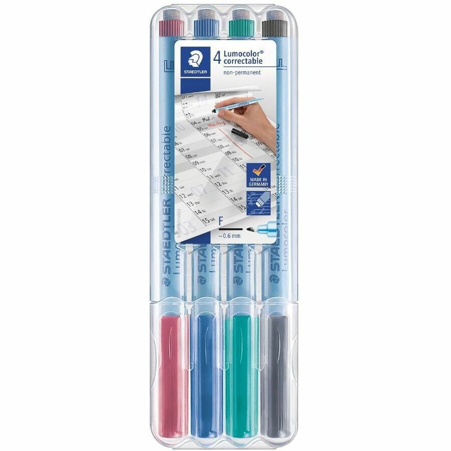 Staedtler Correctable Marker Pens - Refillable - Assorted Ink - Polypropylene Barrel - 4 / Set
