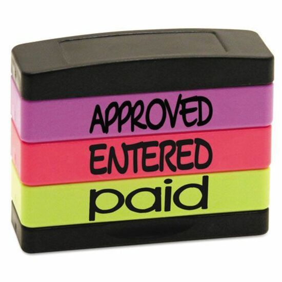 stackSTAMP Stamp Message Stack Set - Message Stamp - APPROVED, ENTERED, PAID - 1.81" Impression Width x 0.63" Impression Length - Assorted - 1 Each