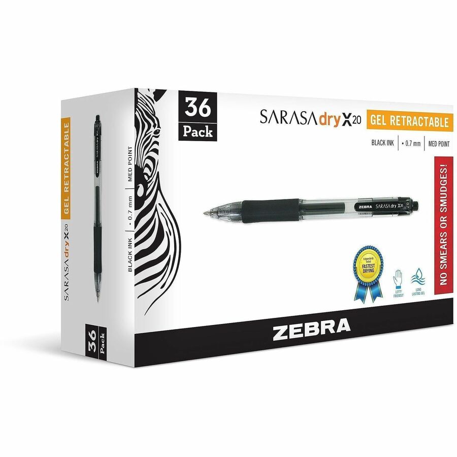 Zebra Pen Sarasa Gel Retractable Pens - Refillable - Retractable - Black Ink - Gel-based - Translucent Barrel - 36 / Pack