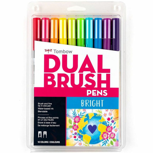 Tombow Dual Brush Pen Set - Hot Pink, Orange, Chartreuse, Willow Green, Purple, Rubine Red, Process Yellow, Reflex Blue, Imperial Purple Ink - 1 Pack