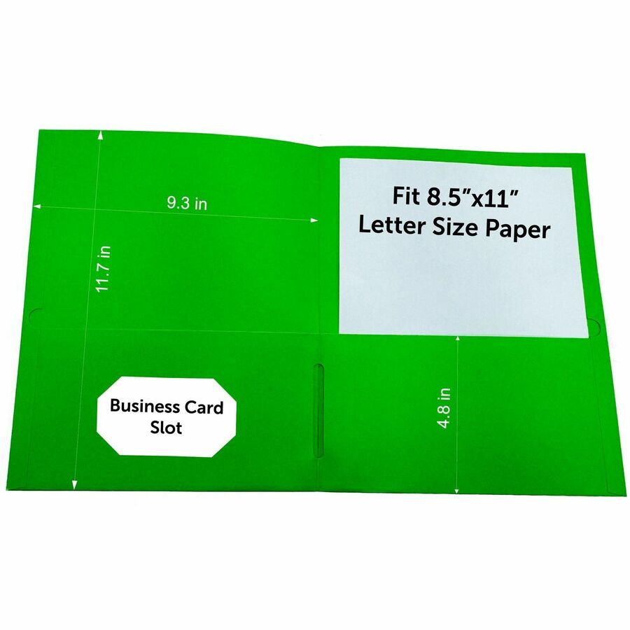 Sparco Letter Pocket Folder - 8 1/2" x 11" - 2 Internal Pocket - Apple Green - 1 Box