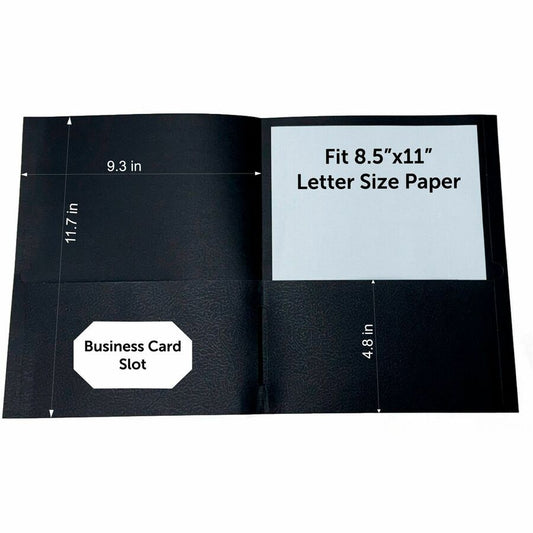 Sparco Letter Pocket Folder - 8 1/2" x 11" - 2 Internal Pocket - Black - 1 Box